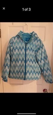 LL Bean Jacket Girls Size 14/16 Blue Full Zip Hooded Goose Down Tek Filled Puff